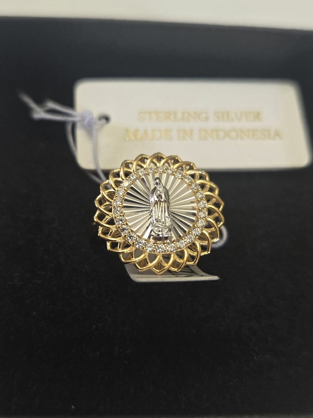 Gold Plated Over Sterling Silver Virgin Mary Ring